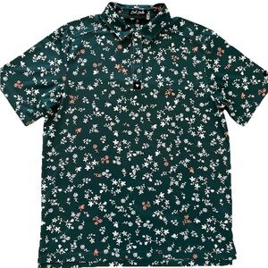 Bad Birdie Shush Performance Polo Shirt Green Floral Golf UPF 50+ Men’s Medium
